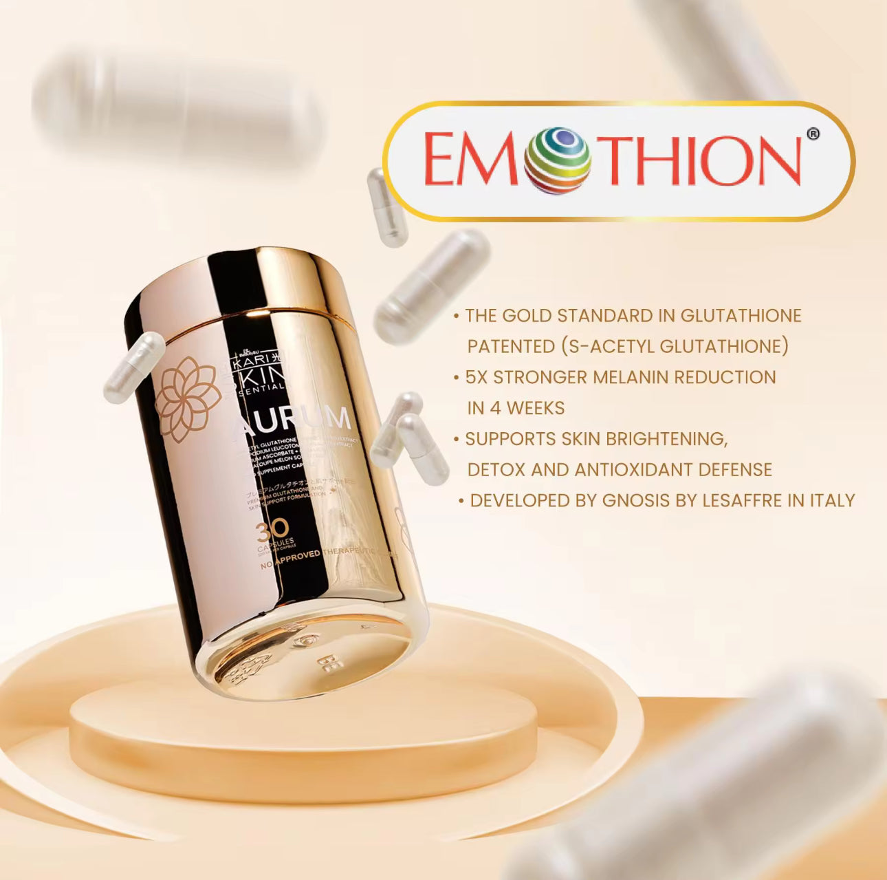 Hikari Aurum S-Acetyl Glutathione Whitening Capsule | 30 Capsules