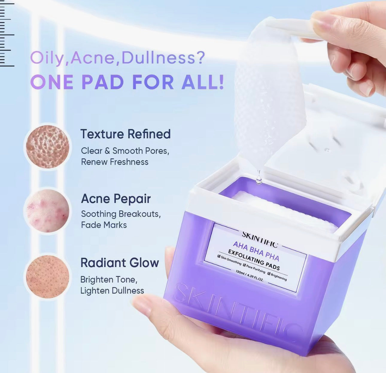 SKINTIFIC AHA BHA PHA Exfoliating Pads | 40 pads