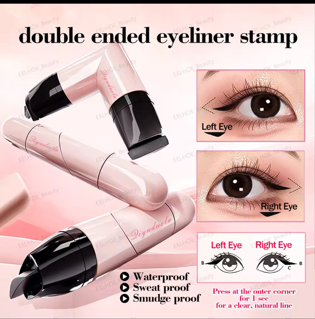 Double-Ended Eyeliner Stamp Pen – Waterproof, Smudge-Proof, Sweat Proof , Easy Winged Eyeliner Tool (Black/Brown)