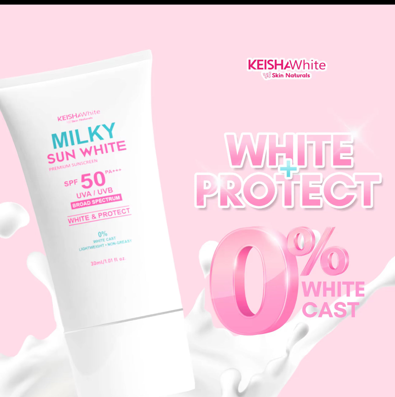 Kiesha White Milky Sun White Premium Sunscreen|30ml| SPF50 ++++