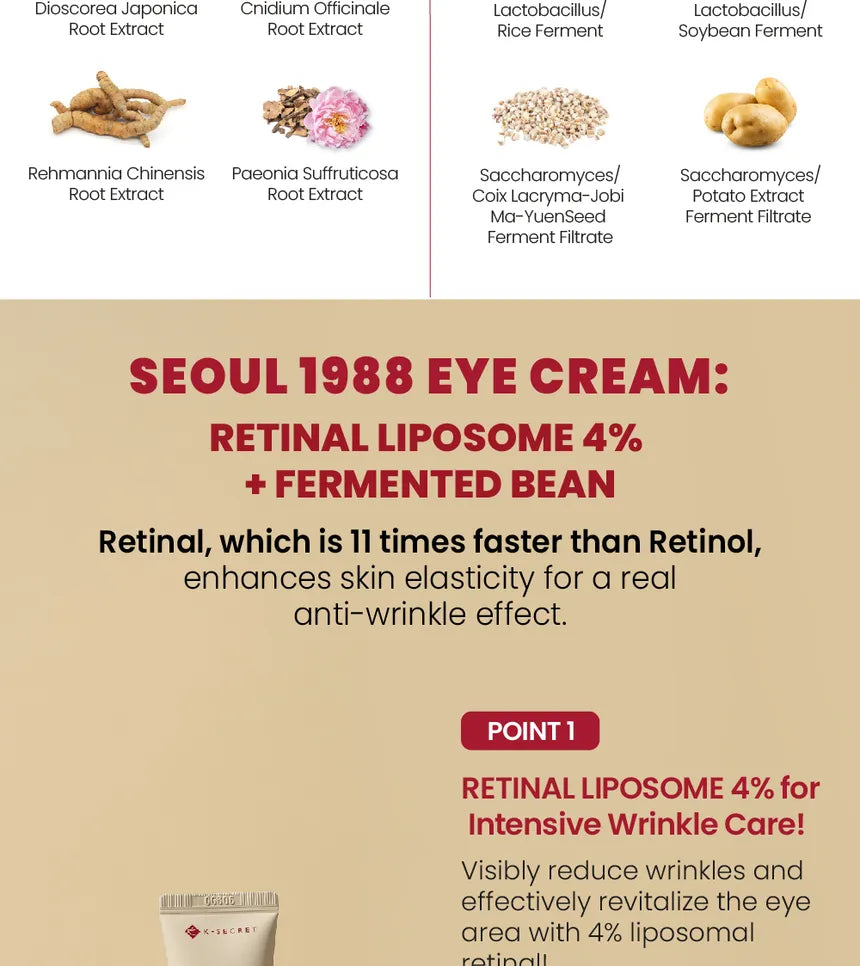 SEOUL 1988 Eye Cream : Retinal Liposome 4% + Fermented Bean - KSECRET 30ml