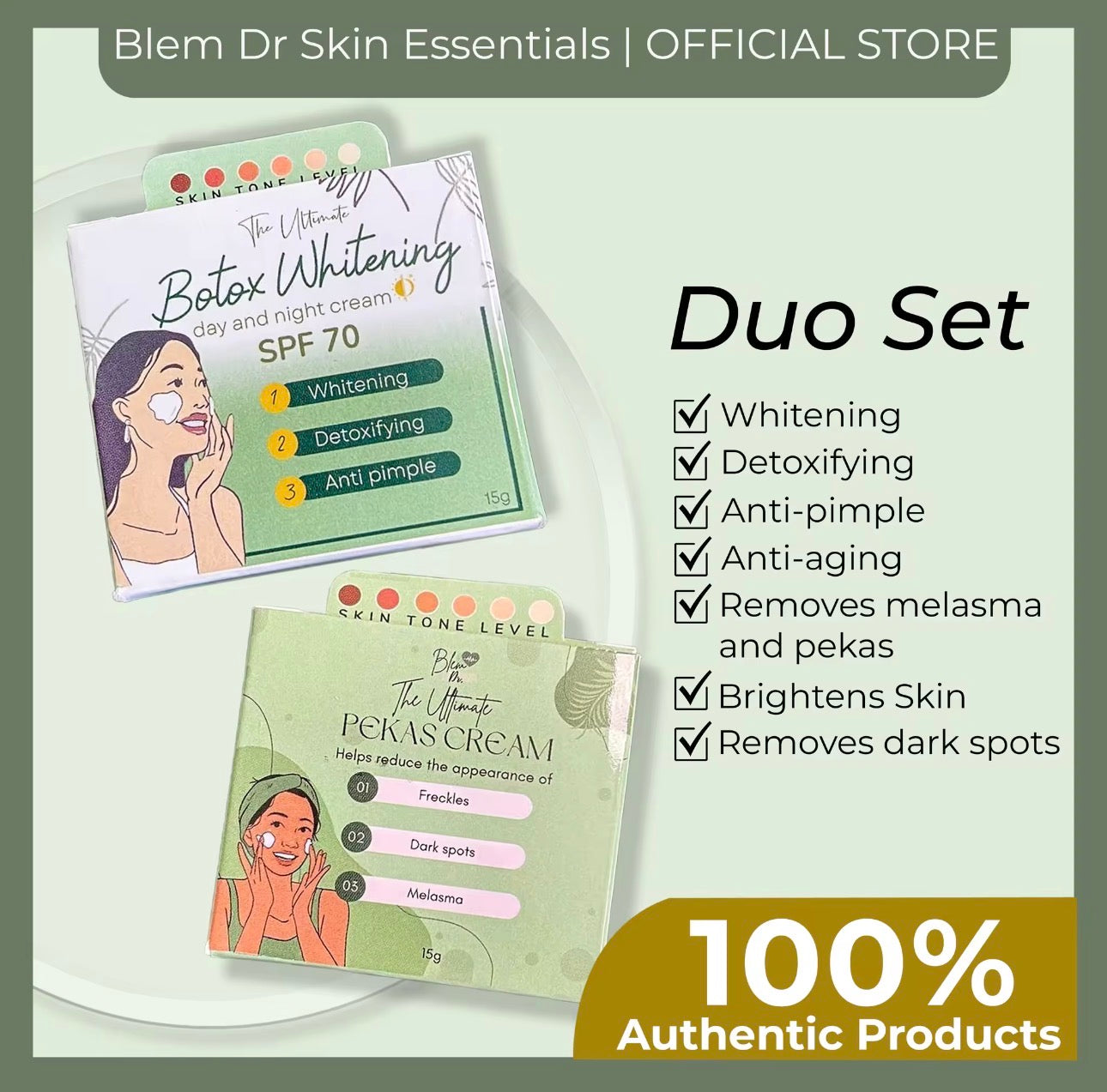 Blem Dr. Skin Essentials Botox Whitening Day & Night Cream SPF 70 15g | Pekas Cream 15g