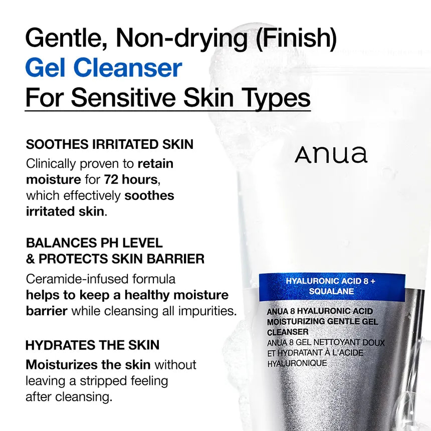 Anua 8+ Hyaluronic Acid Moisturizing Gentle Gel Cleanser 150ml | authentic from Korea