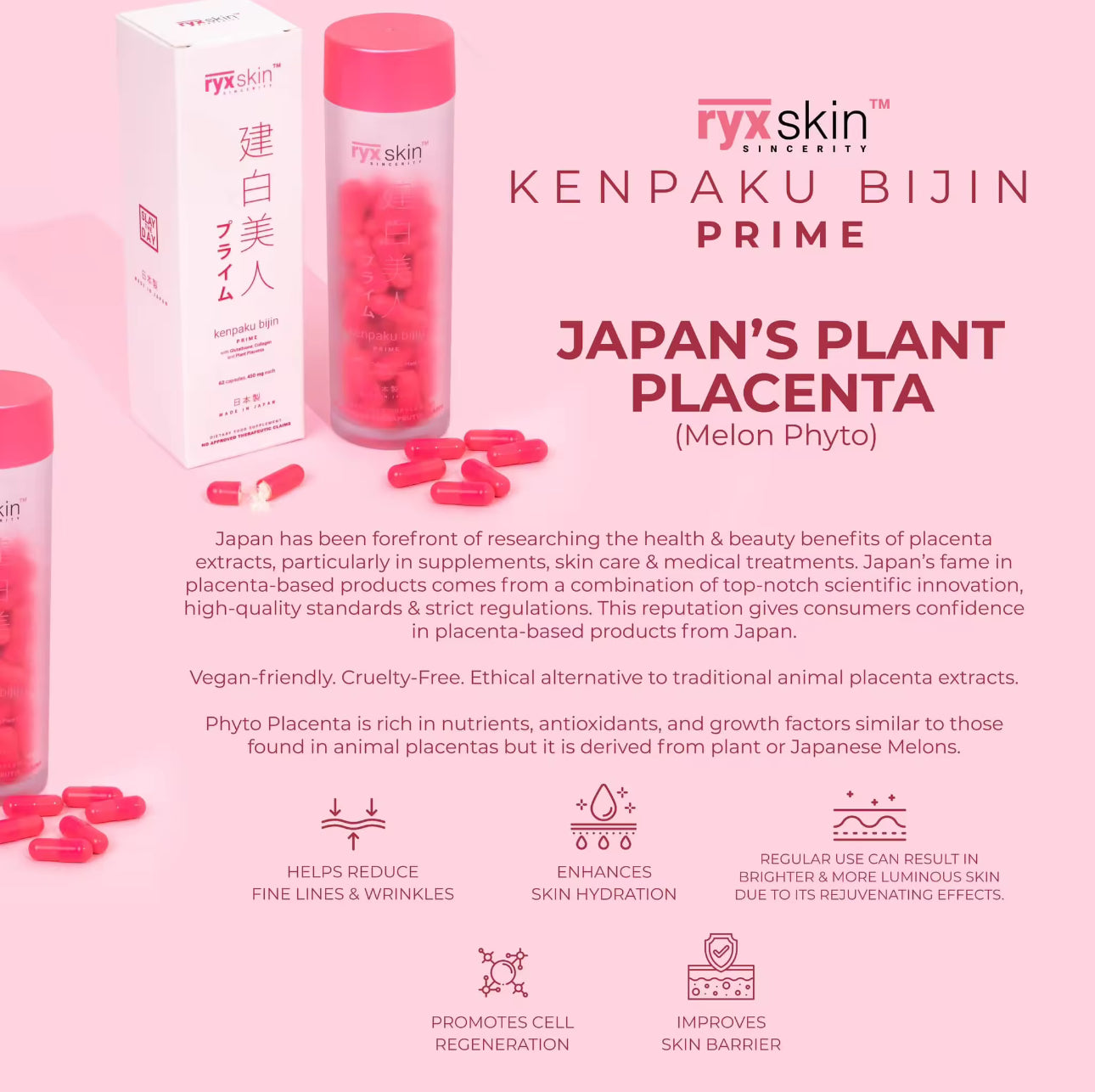 RYX SKIN Kenpaku Bijin Prime Glutathione Collagen 62 Capsules 450mg