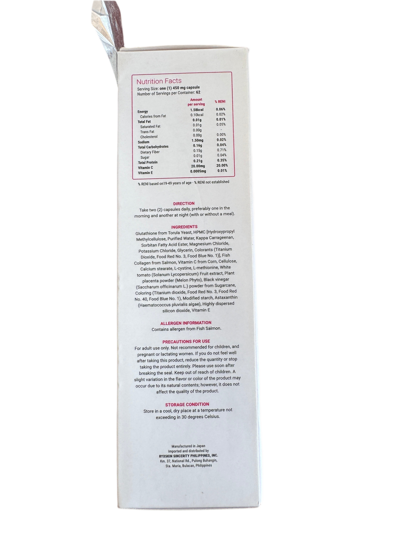 RYX SKIN Kenpaku Bijin Prime Glutathione Collagen 62 Capsules 450mg