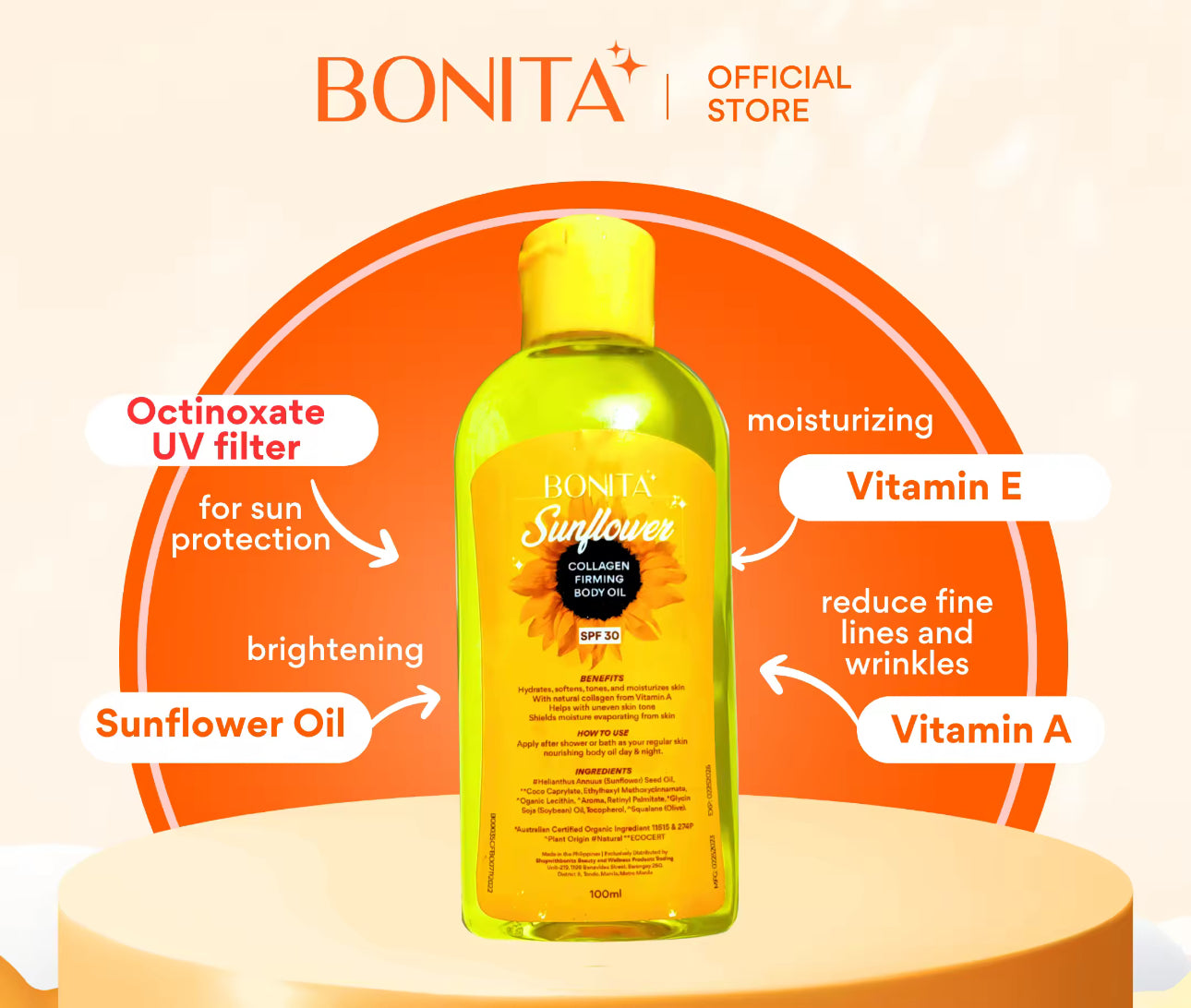 Bonita Sunflower Oil SPF 30 Collagen Firming Vitamin A | 100ML