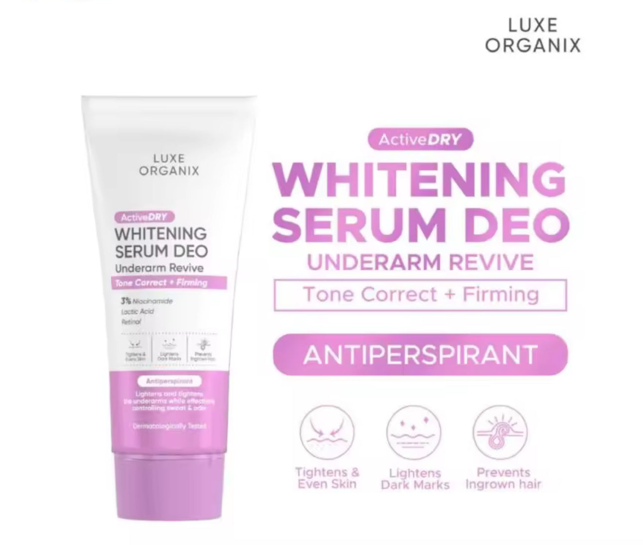 LUXE ORGANIX Active Dry Whitening Serum Deodorant Underarm Revive 50g