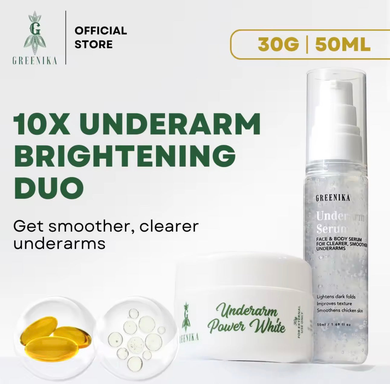 Greenika 10X Underarm Brightening DUO | 30g| 50ml