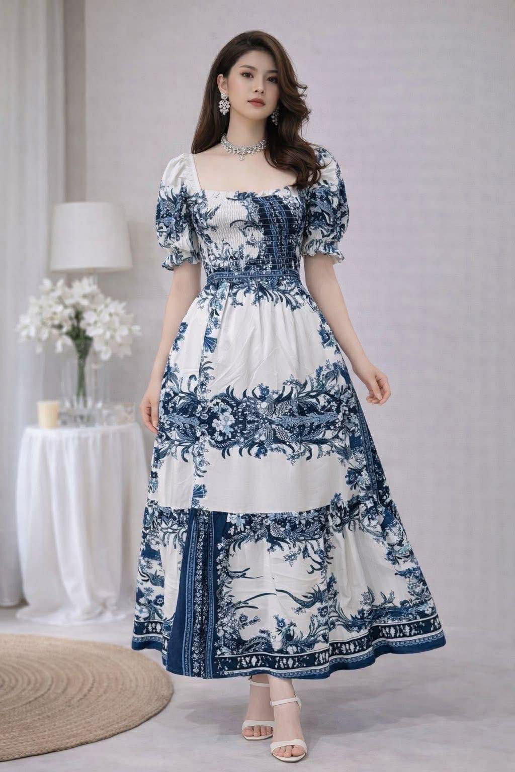 Elegant Vintage Puff Sleeve Midi Dress | Fit Small to XL