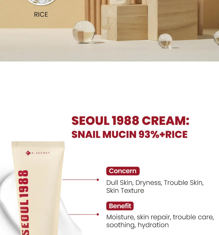 SEOUL 1988 Cream : Snail Mucin 93% + Rice KSECRET 100ml