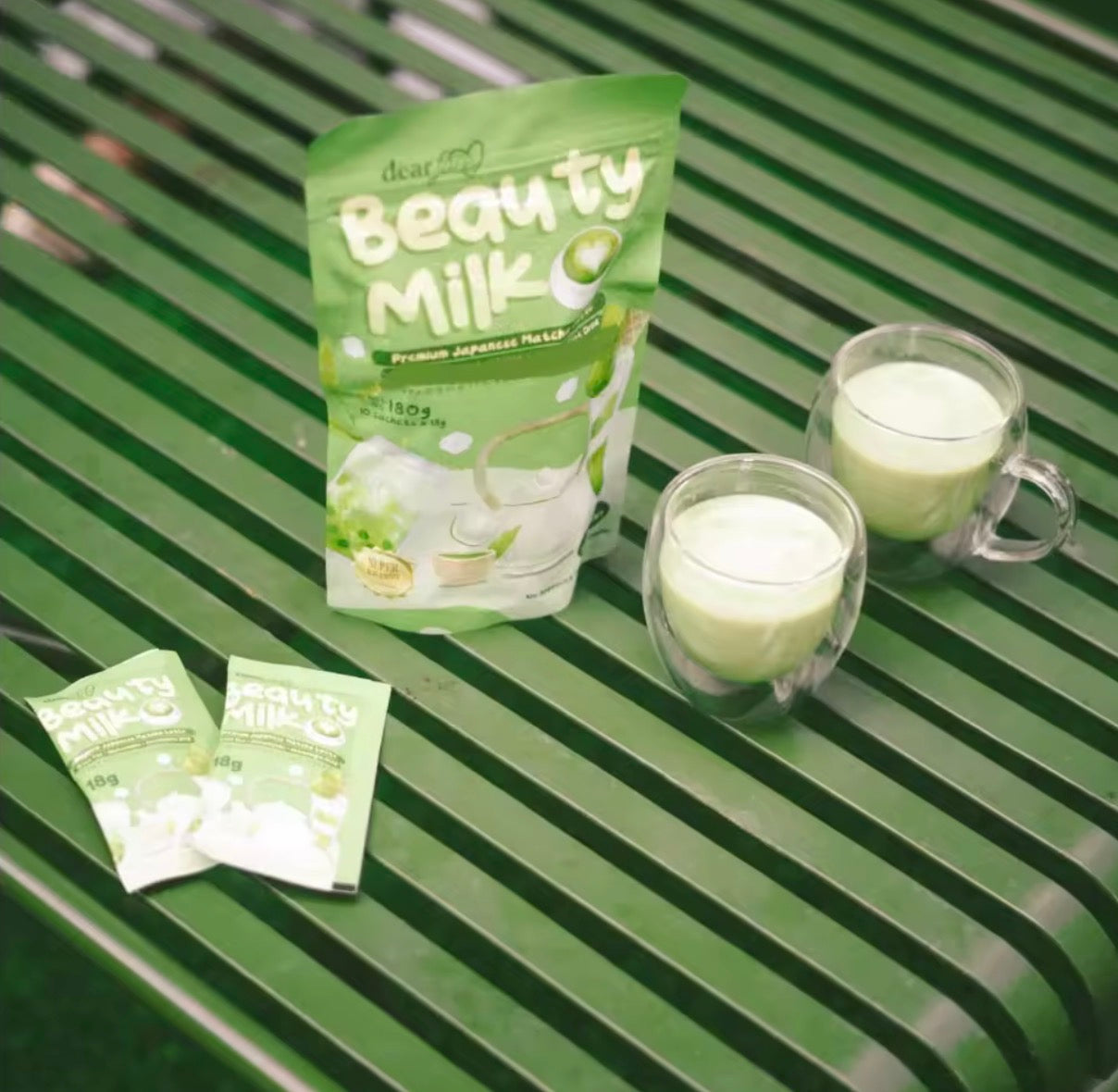 Dear Face Beauty Milk Matcha Latte 10 Sachets| Collagen & Glutathione Slimming Suppressant Antioxidant Drink