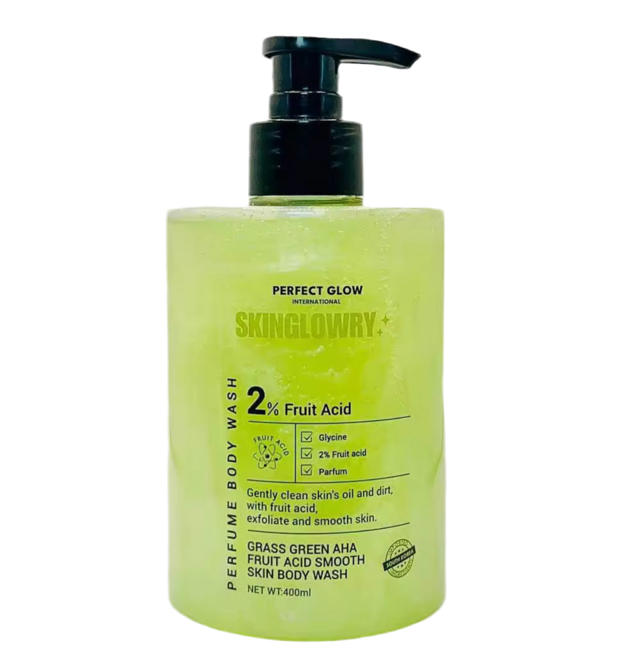 Perfect Glow Skin Glowry Perfume Body Wash | 400ml | Grass Green AHA | Fruit Acid Smooth Skin Body Wash
