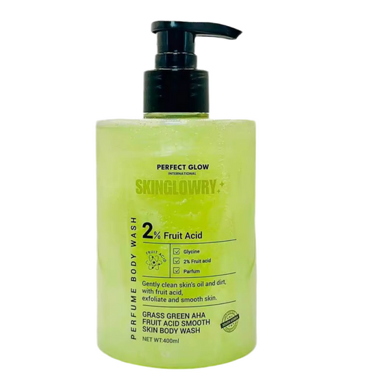 Perfect Glow Skin Glowry Perfume Body Wash | 400ml | Grass Green AHA | Fruit Acid Smooth Skin Body Wash