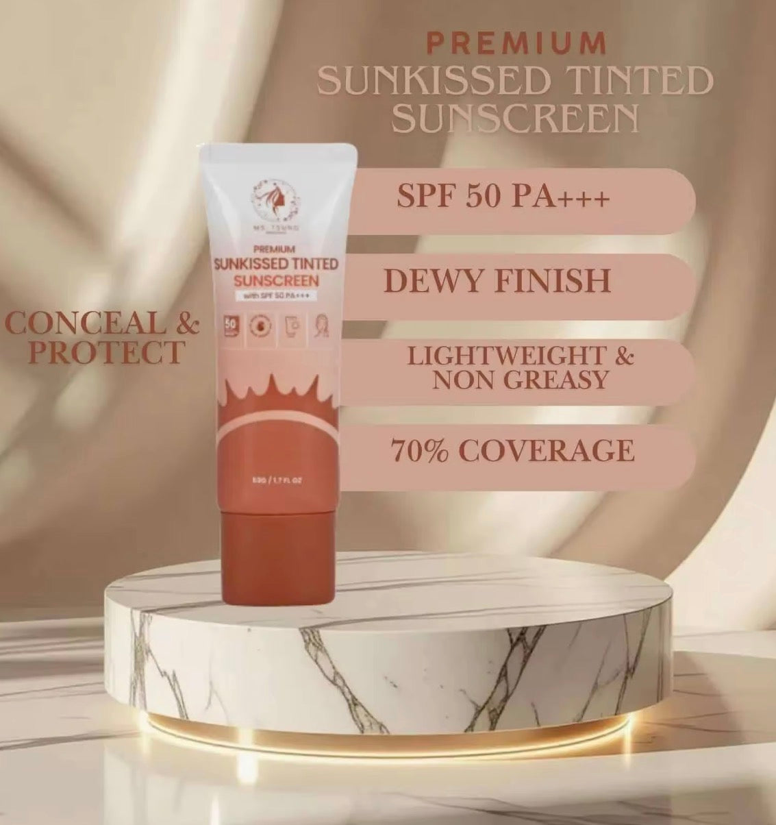 Ms Tsung Premium Sunkissed TINTED Sunscreen SPF50 PA+++