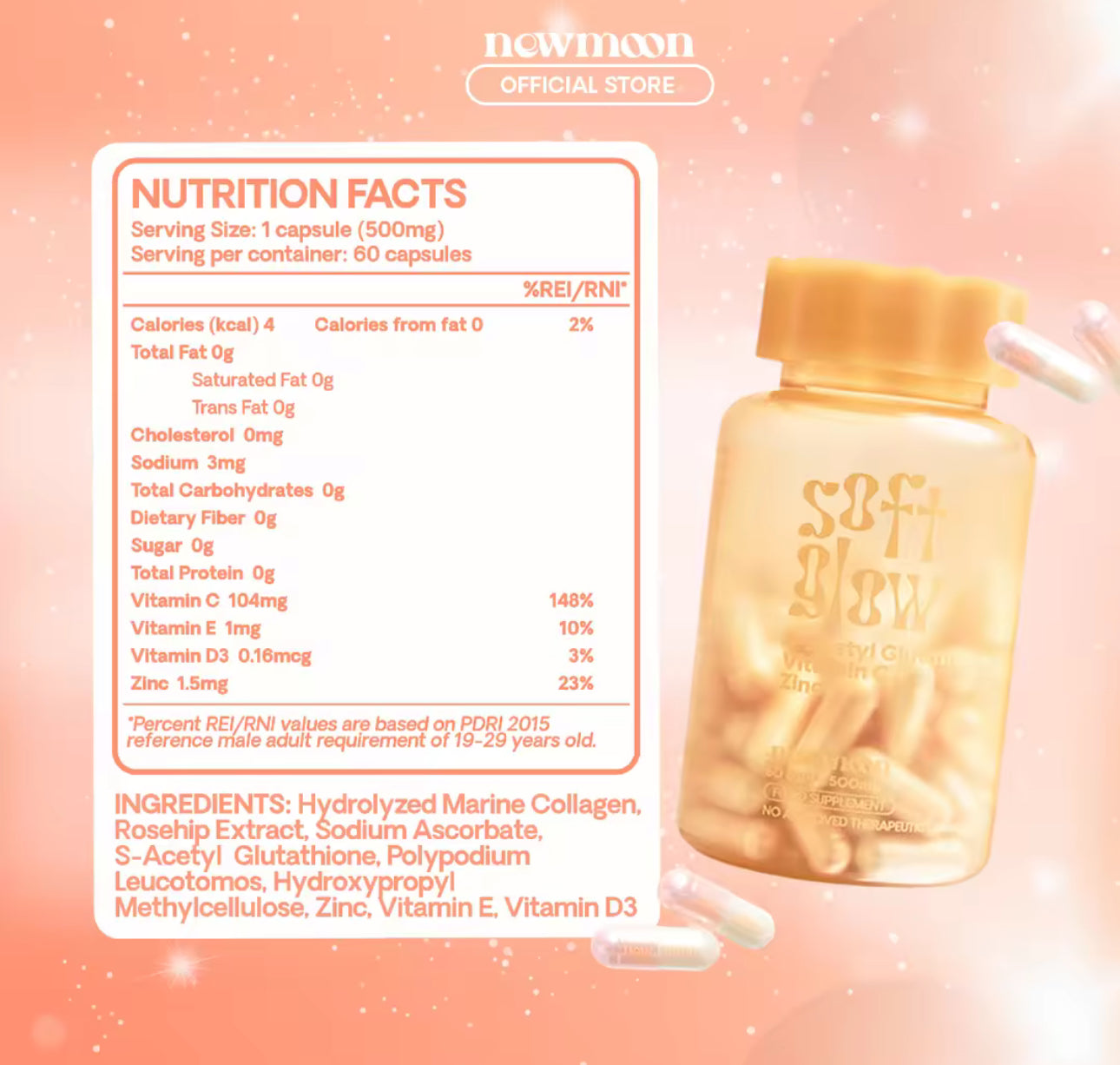 NewMoon Soft Glow S-Acetyl Glutathione Beauty Supplement |60caps