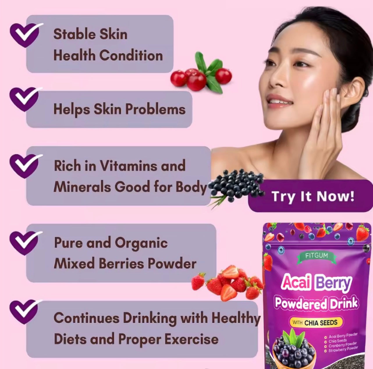 FITGUM Acai Berry Powdered Drink | 10 sachets
