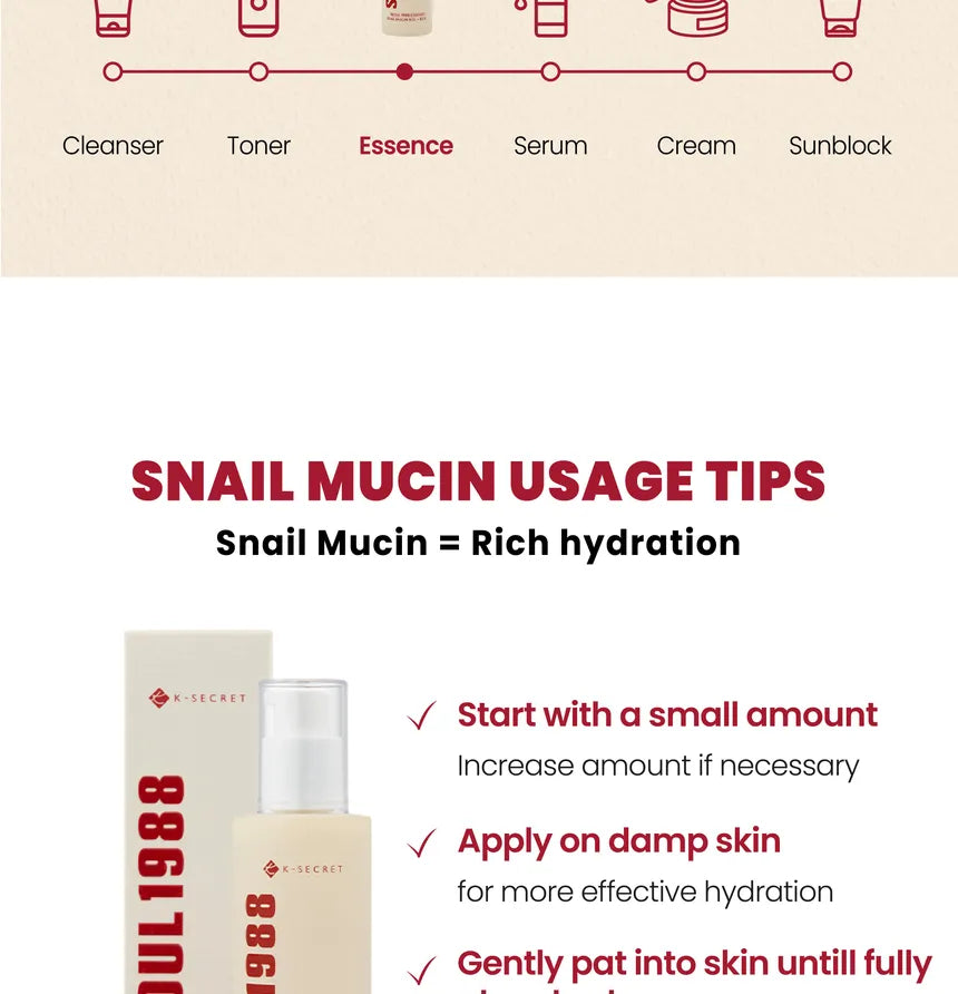 SEOUL 1988 Essence : Snail Mucin 97% + Rice KSECRET 100ml