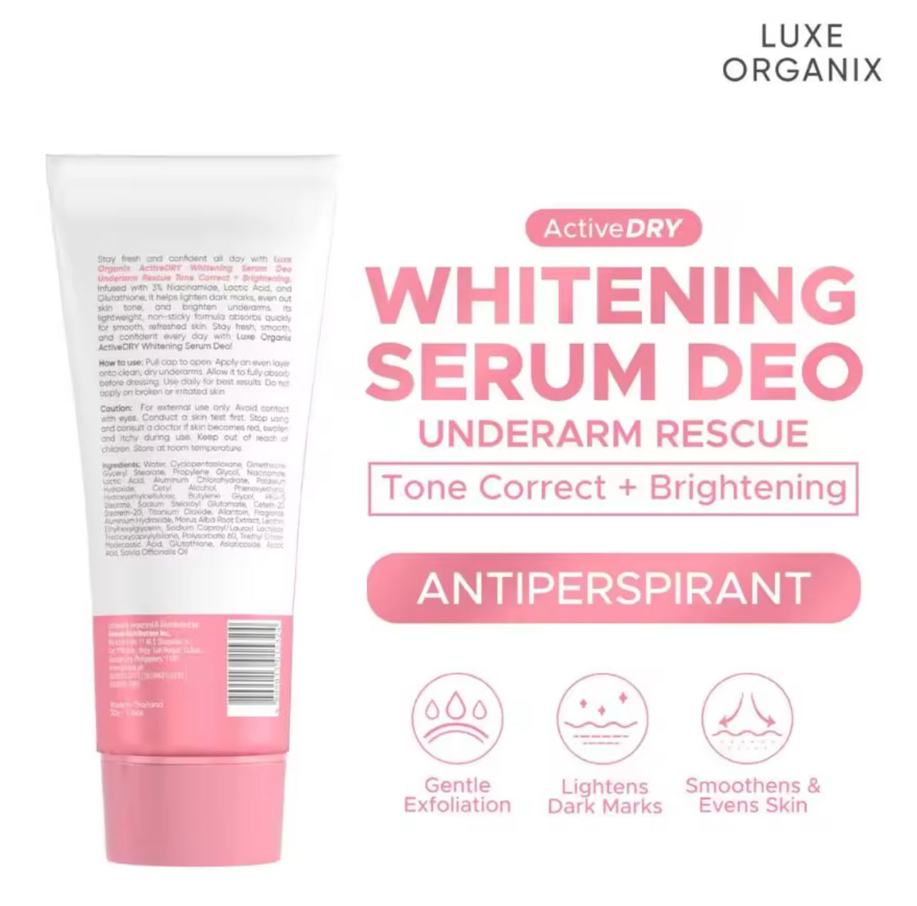 LUXE ORGANIX Active Dry Whitening Serum Deodorant Underarm Rescue 50g