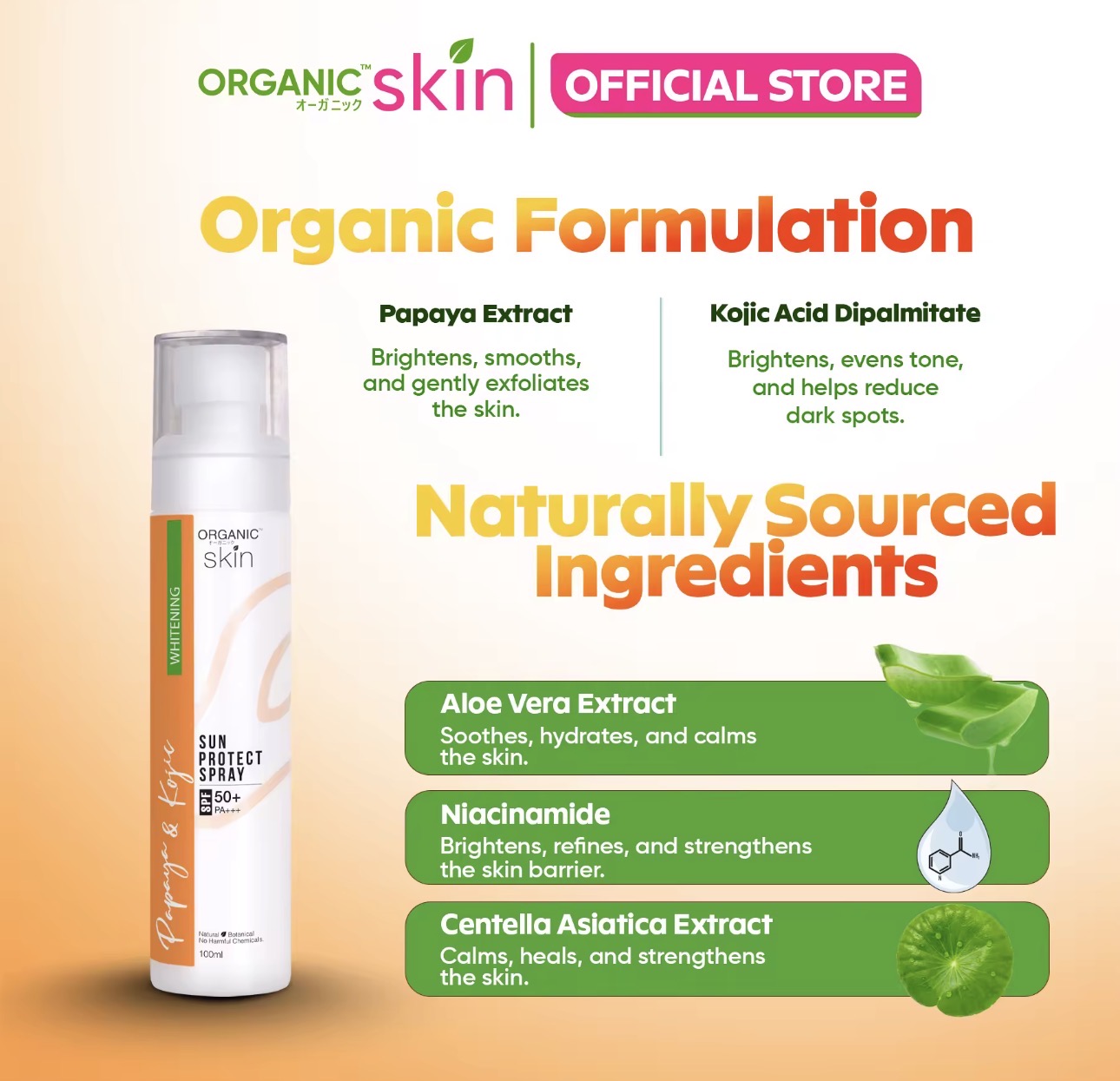 Organic Skin Papaya & Kojic Sun Protect Spray SPF50 PA++++ | 100ml