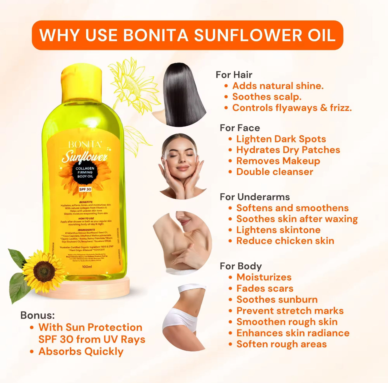 Bonita Sunflower Oil SPF 30 Collagen Firming Vitamin A | 100ML
