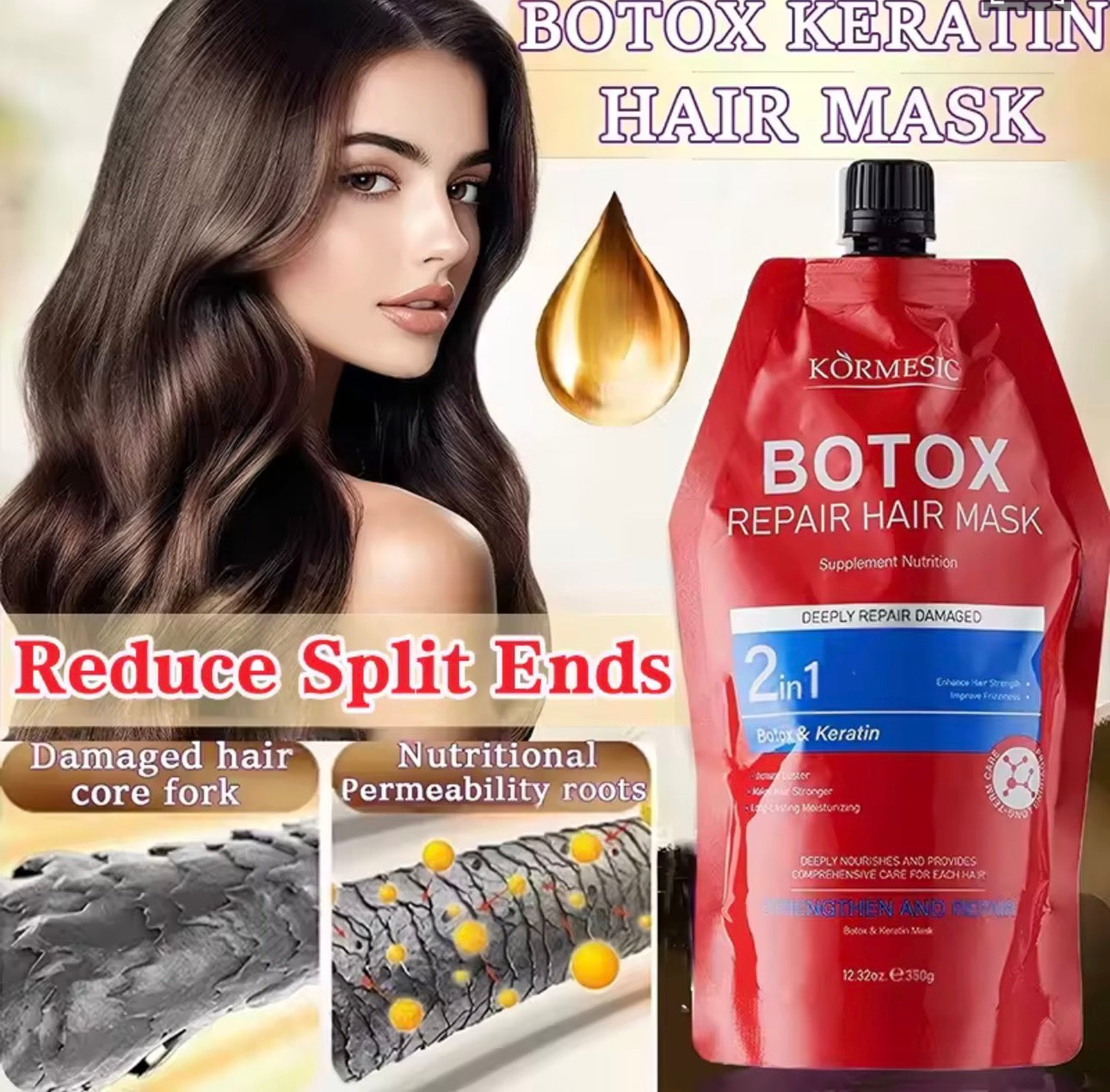 KORMESIC Professional Keratin Hair Mask | Botox |Argan Oil | Botox Repair Hair Mask | 350g