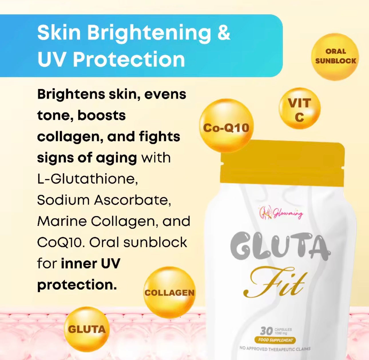 Glowming Gluta Fit Capsules | L Glutathione + Marine Collagen w/ L Carnitine