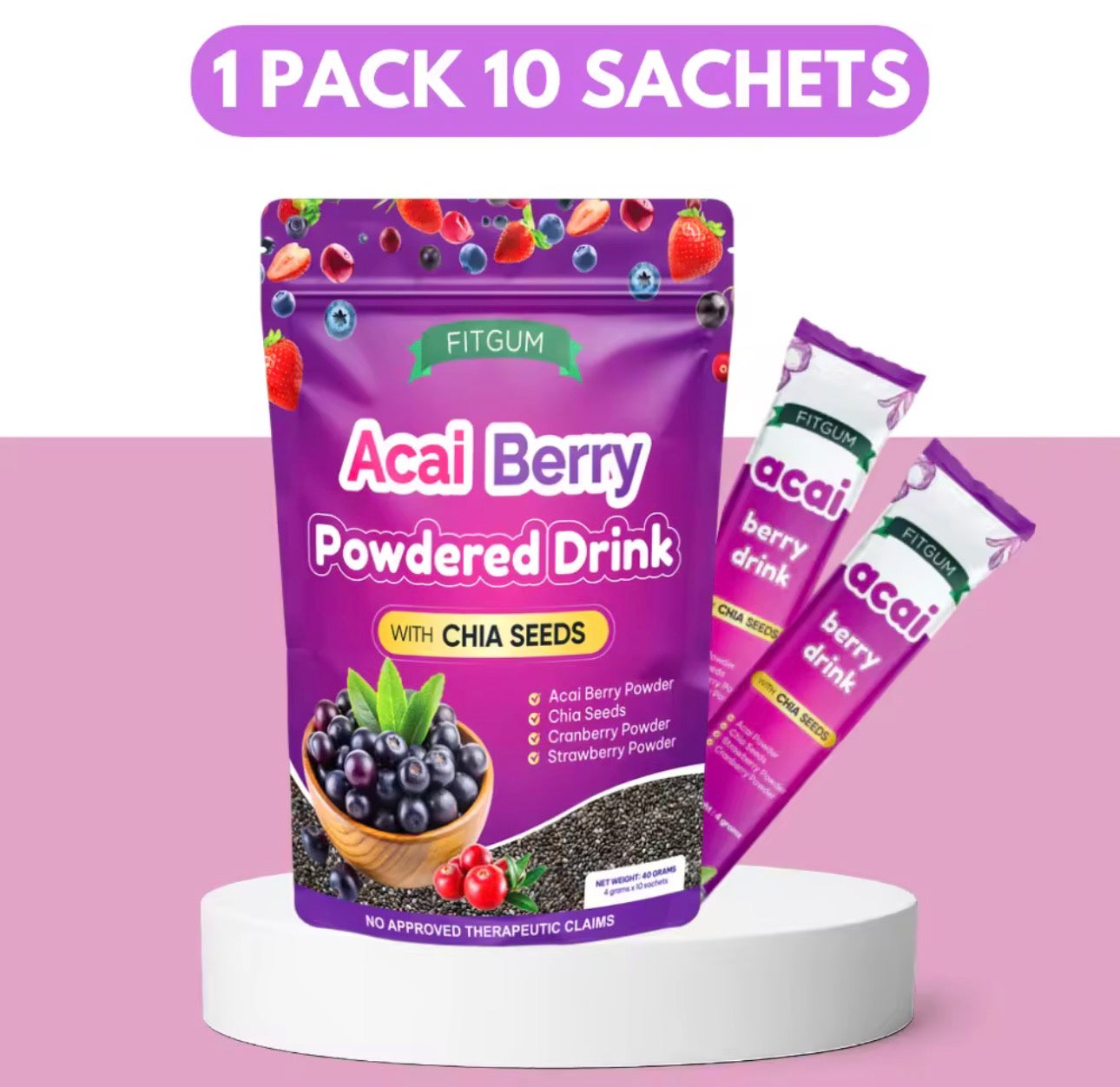 FITGUM Acai Berry Powdered Drink | 10 sachets
