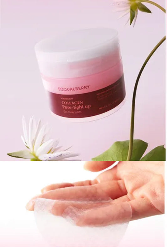 Eqqualberry Bouncy Day Collagen Pore-Tight Up Gel Toner Pads | 140ml | 60 pads | Authentic from Korea