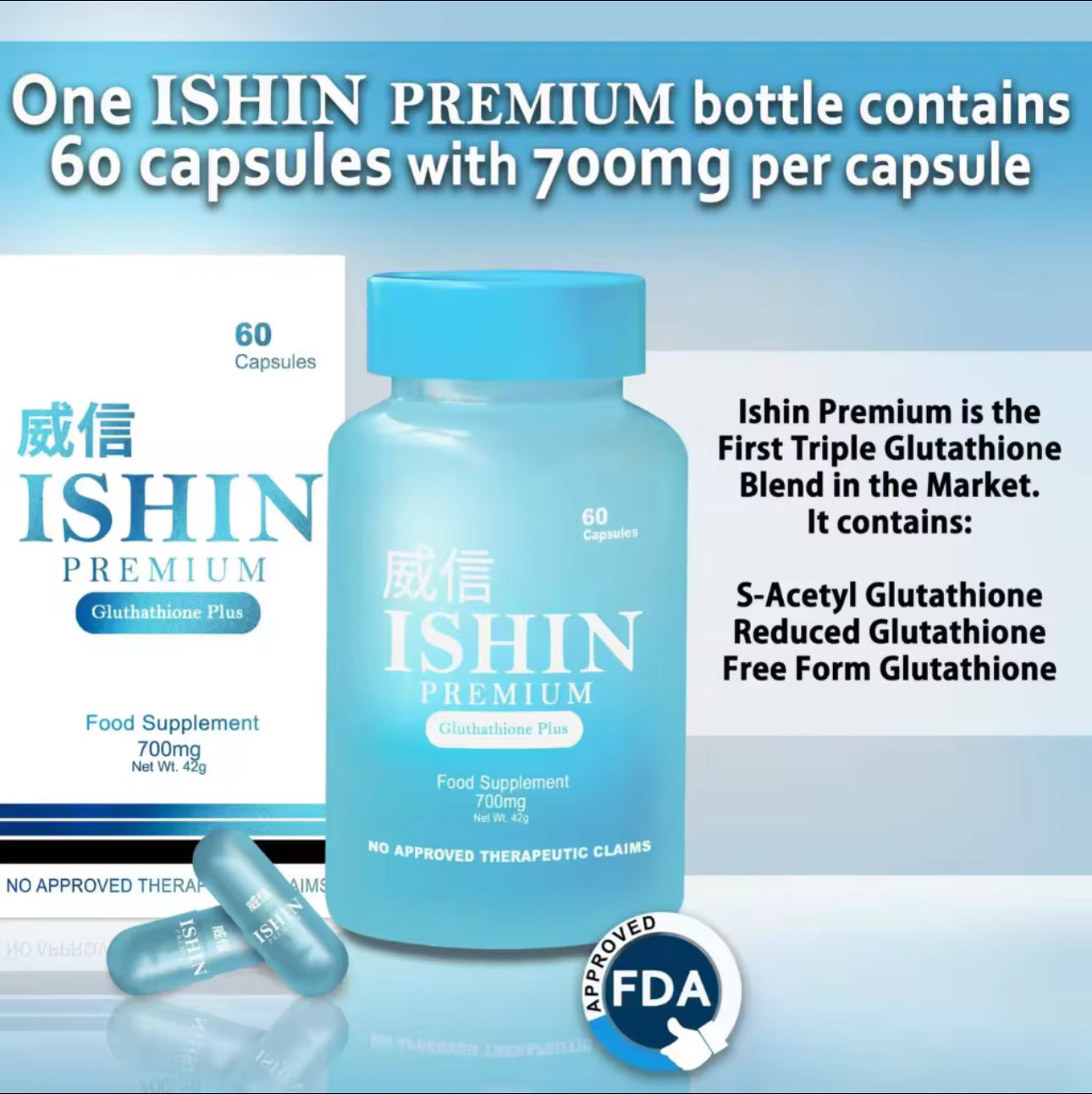 Ishin Premium Glutathione Plus | 700mg | 60capsules