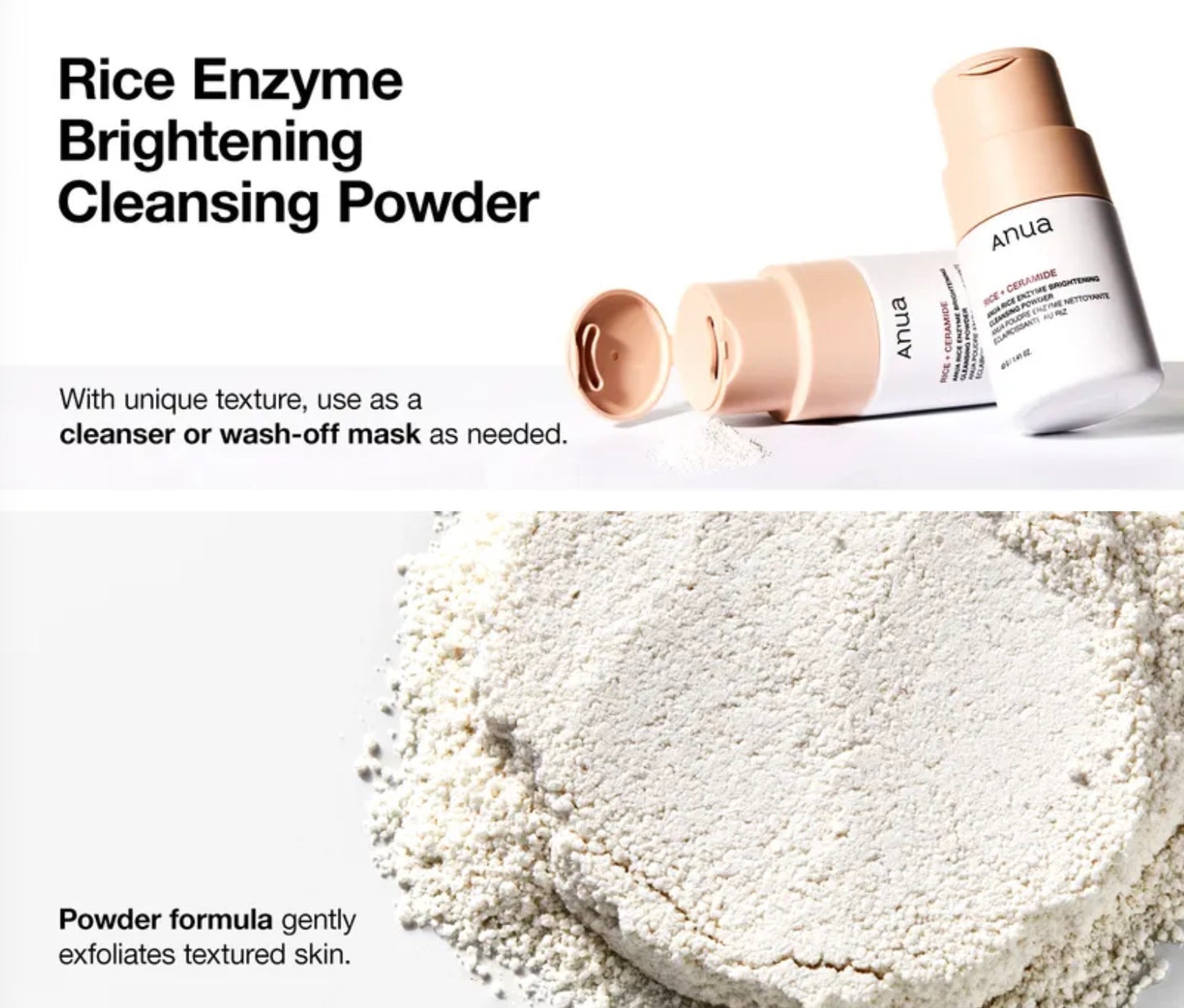 Anua Rice + Ceramide Enzyme Brightening Cleansing Powder | 40g
