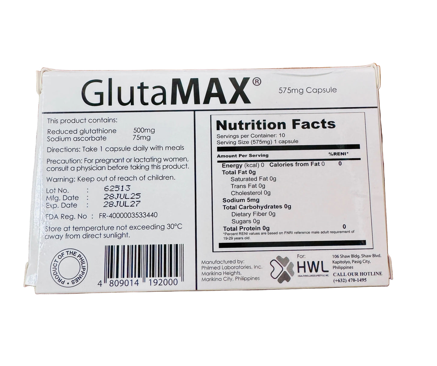 GlutaMAX® Capsules | Reduced Glutathione + Sodium Ascorb | 10capsules