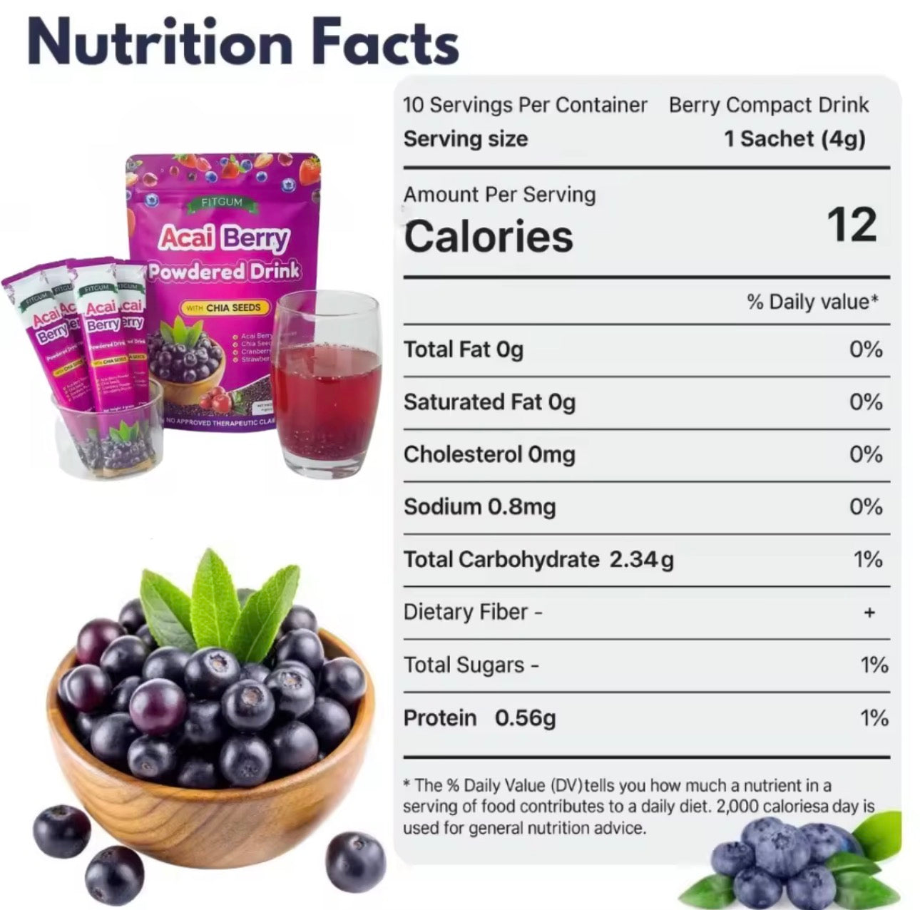 FITGUM Acai Berry Powdered Drink | 10 sachets