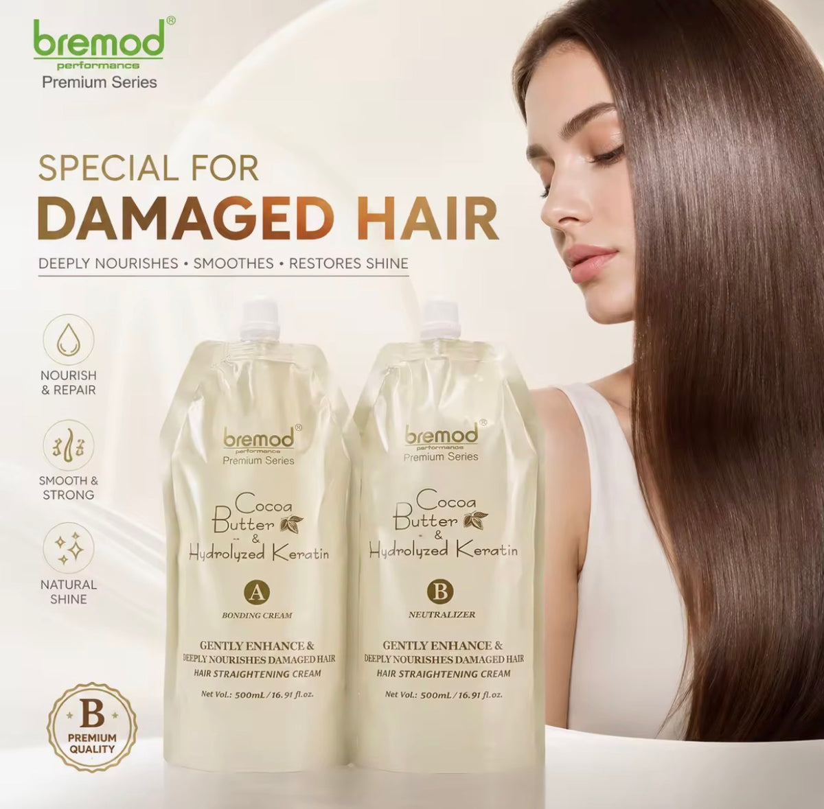 Bremod Premium Series Cocoa Butter & Hydrolyzed Keratin Hair Straightening Cream
