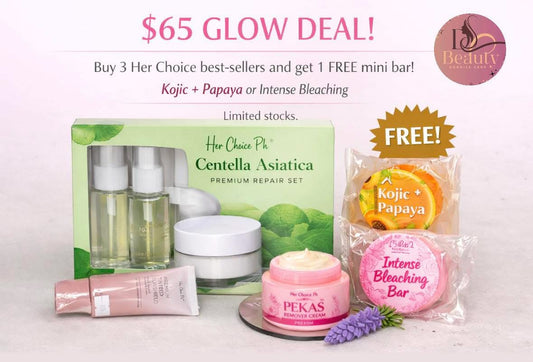 Her Choice PH Centella Set | Tinted Suncreen | Pekas Cream with Free 60g Kojic soap or Intensive Soap