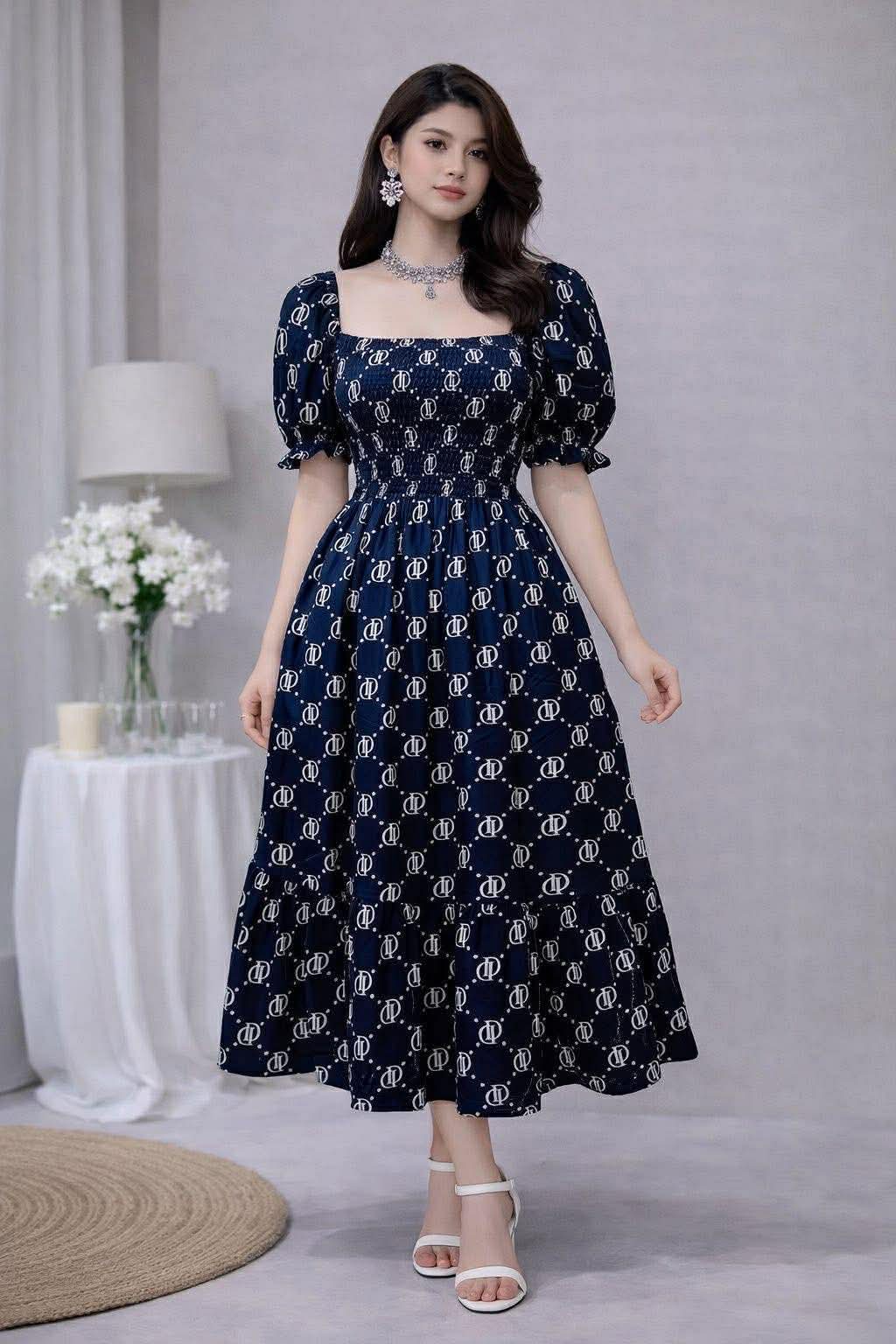 Elegant Vintage Puff Sleeve Midi Dress | Fit Small to XL