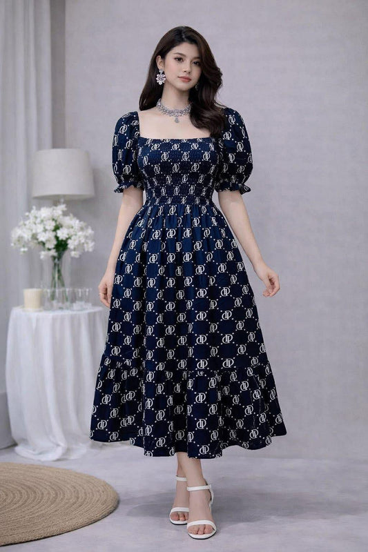 Elegant Vintage Puff Sleeve Midi Dress | Fit Small to XL