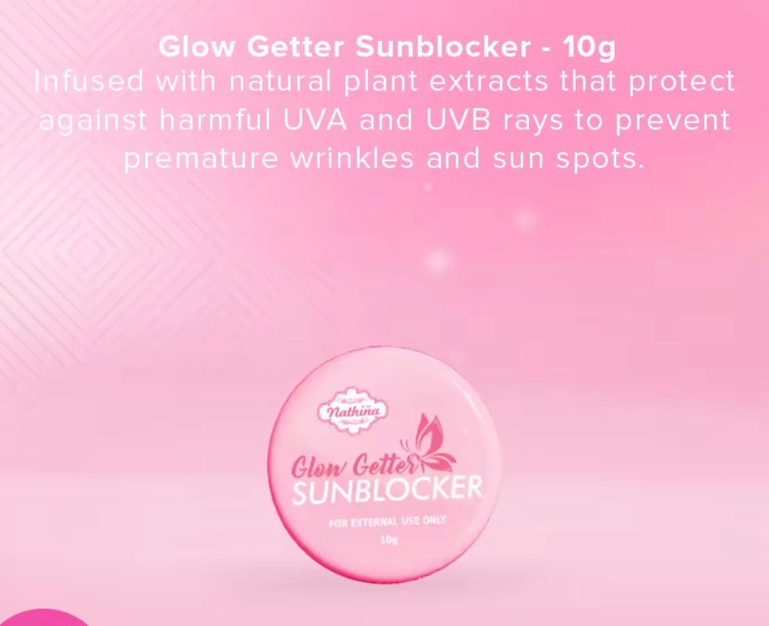 Nathiñia Skin Bright Face Kit |  Glow Getter Set | Gold Digger DNA Gold Serum 30ml | Bright Face Sunblock Gel SPF50 |30g | Glow Getter Sunblocker 10g