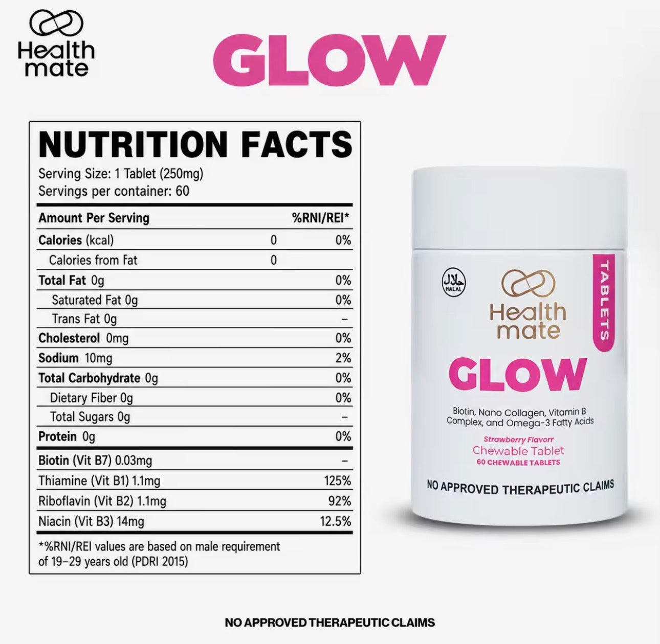 Health Mate GLOW – Strawberry Flavoured Chewable Tablets