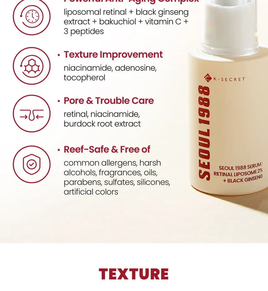 SEOUL 1988 Serum : Retinal Liposome 2% + Black Ginseng 30ml KSECRET