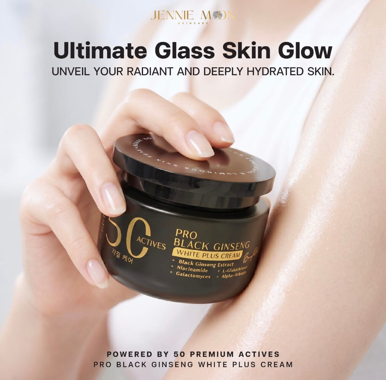Jennie Moon Pro Black Ginseng White Plus Cream 50 Actives | Brightening & Anti-Aging Face Cream 250ml