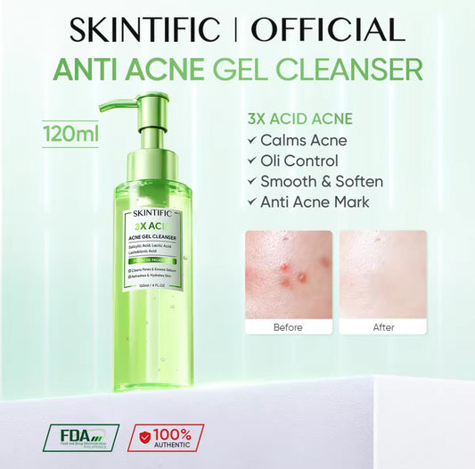 SKINTIFIC 3X Acid Acne Gel Cleanser Facial Wash | 120ml