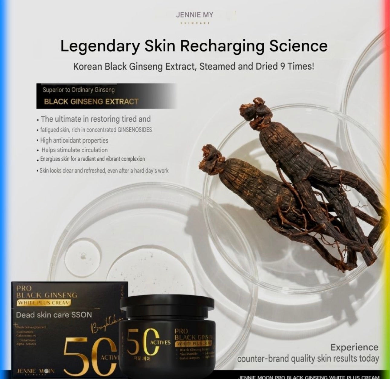 Jennie Moon Pro Black Ginseng White Plus Cream 50 Actives | Brightening & Anti-Aging Face Cream 250ml