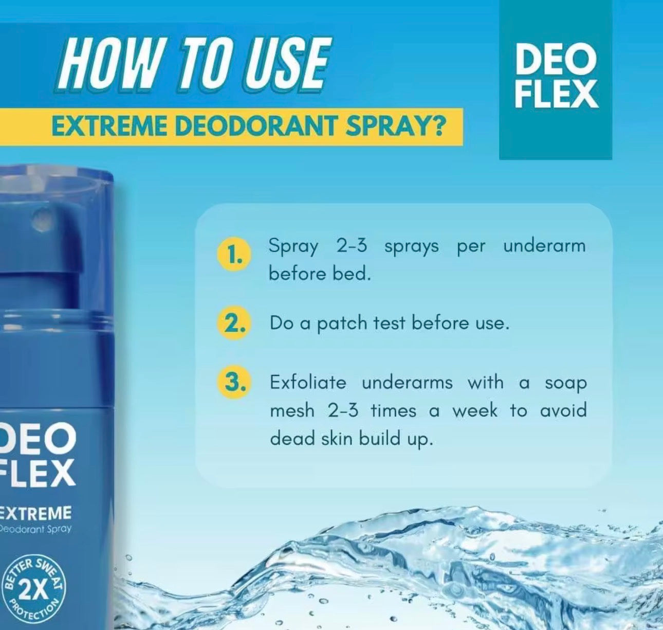 Deo Flex | Underarm Cream 25ml | Powder Fresh 80g | Deodorant soap 100g | Ultra Light Deodorant Spray 60ml | Extreme Deodorant Spray 60ml