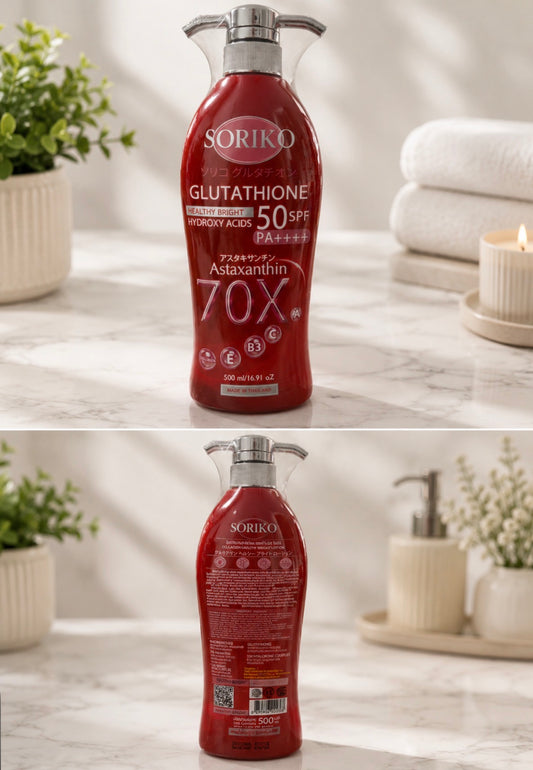 SORIKO Glutathione 70X Body Lotion | 500ml | Hydroxy Acids SPF 50 PA++++