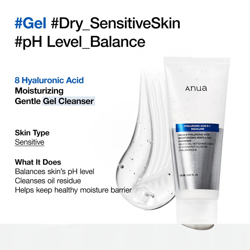 Anua 8+ Hyaluronic Acid Moisturizing Gentle Gel Cleanser 150ml | authentic from Korea