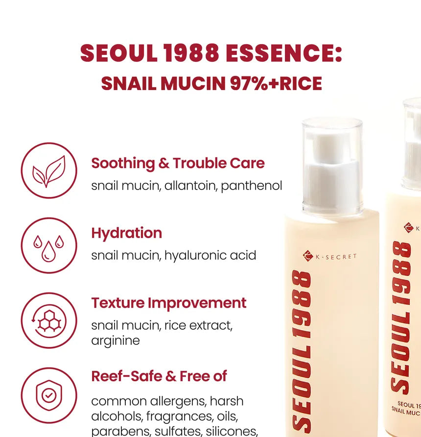 SEOUL 1988 Essence : Snail Mucin 97% + Rice KSECRET 100ml