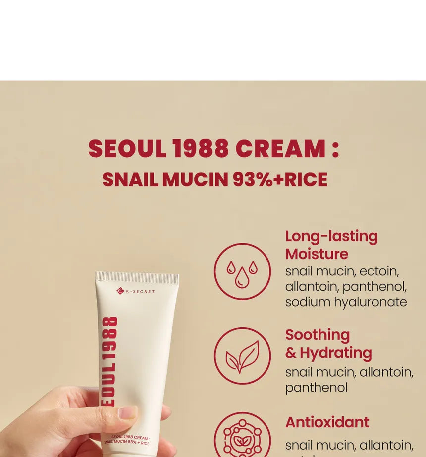 SEOUL 1988 Cream : Snail Mucin 93% + Rice KSECRET 100ml