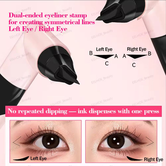 Double-Ended Eyeliner Stamp Pen – Waterproof, Smudge-Proof, Sweat Proof , Easy Winged Eyeliner Tool (Black/Brown)