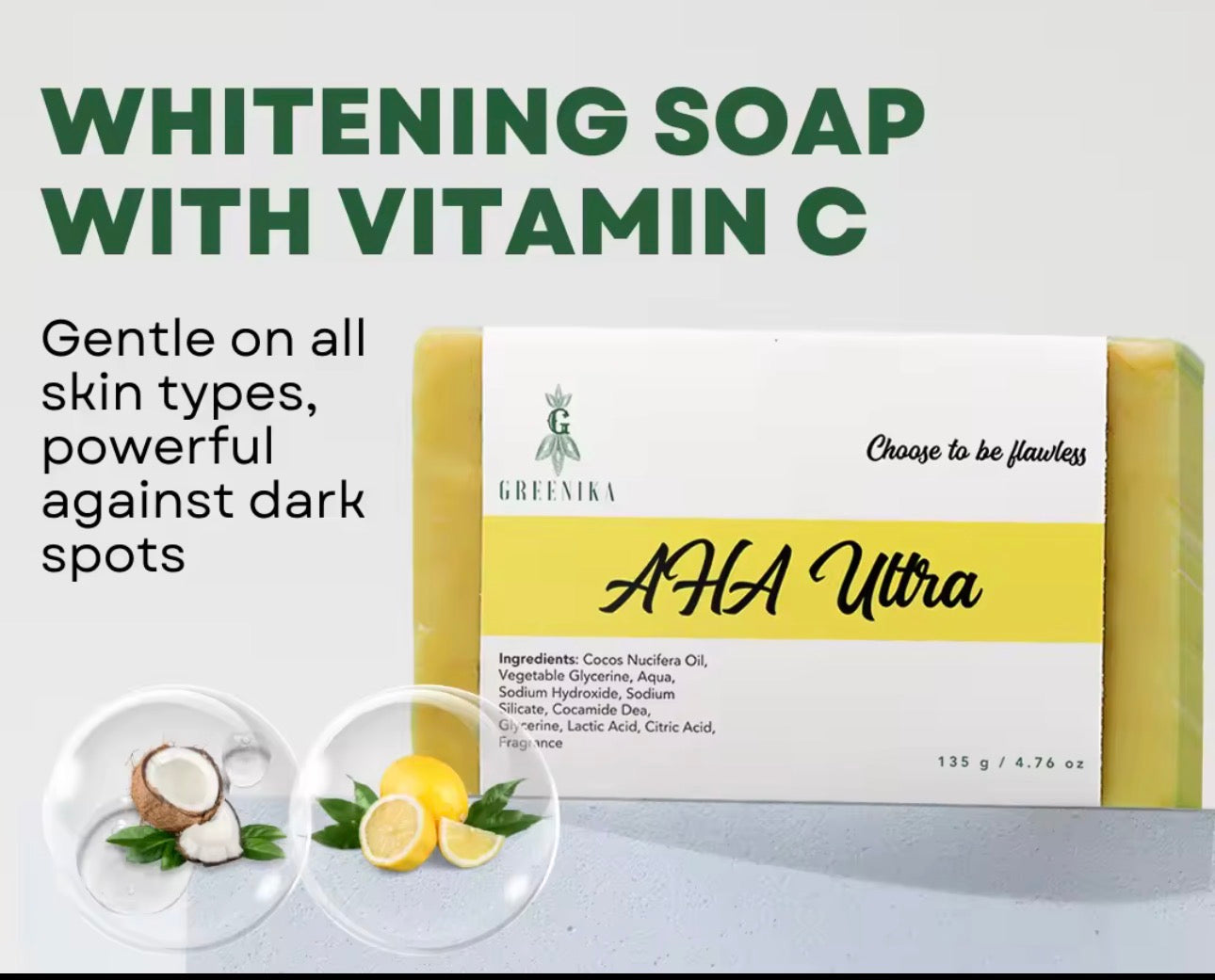 Greenika AHA Ultra Whitening Soap with Vitamin C |135g