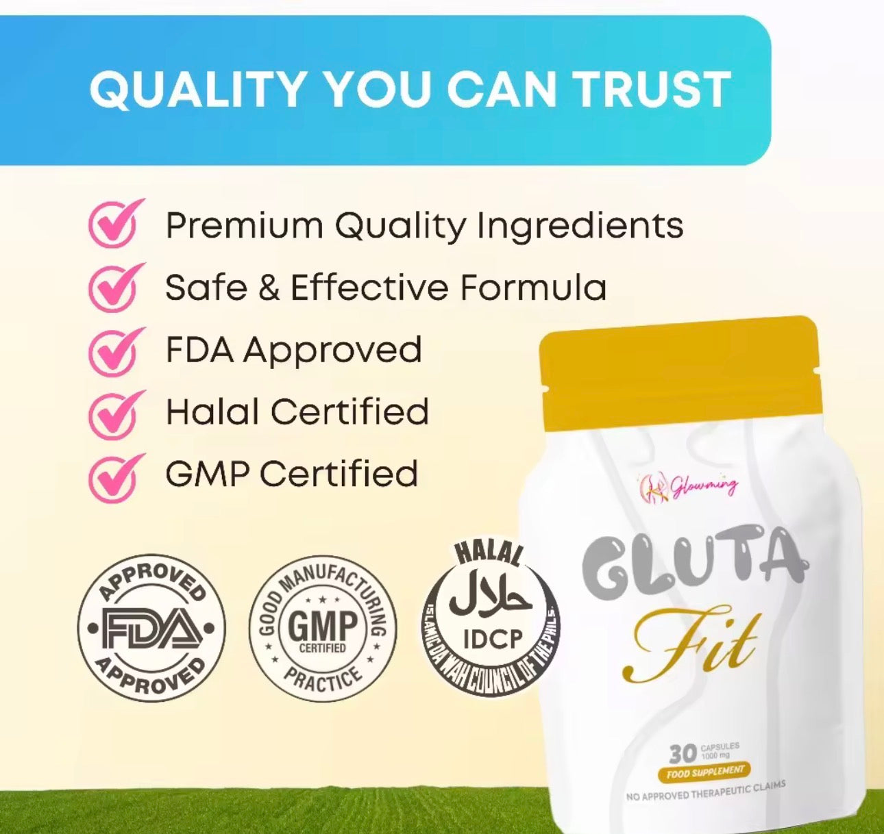 Glowming Gluta Fit Capsules | L Glutathione + Marine Collagen w/ L Carnitine
